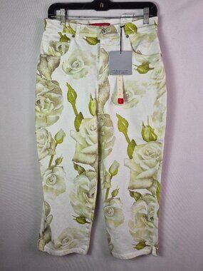 NWT Gloria Vanderbilt Women's Capri White w/Green Floral Size 10